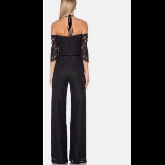 Alexis Black Laced Jumpsuit Off-the-Shoulder Medium
